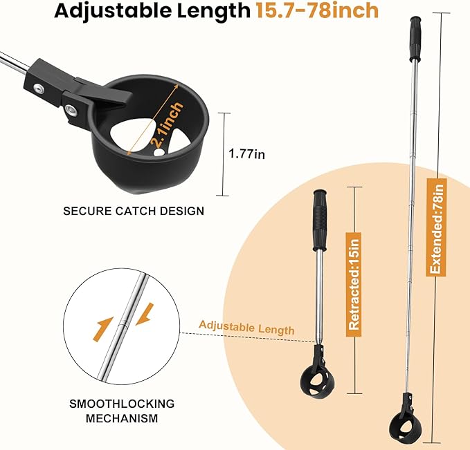 Egg Grabber for Chicken Eggs 15.7-76inch Extendable Stainless Steel Egg Picker Tool Long Grabber Reacher for Coop with Anti-Slip Handle Poultry Nest and Farm Use
