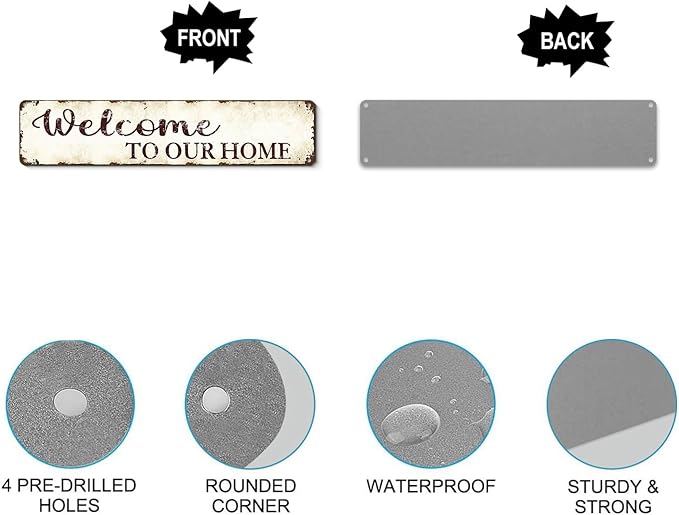 Outdoor Metal Welcome Sign - Welcome to Our Home - 16"x4" Weather-Resistant Front Door Decor - Rustic Porch Sign for Housewarming Gifts, Garden, Farmhouse - Country-Style Durable Metal Wall Art