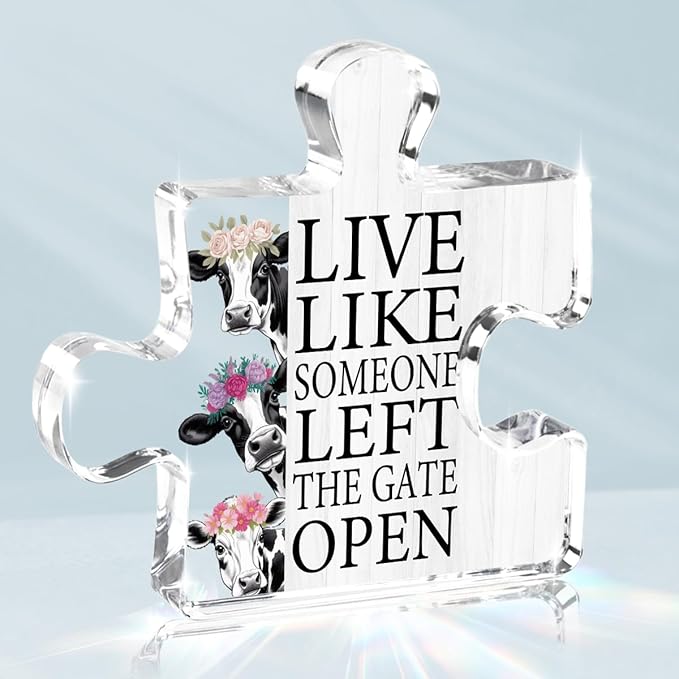 Gift Farm House Cows Decorations For Home Retro Kitchen Cow Decor Signs Live Like Someone Left The Gate Open Acrylic Sign for Home Farm Fence Bathroom Bedroom Signs Country Room Decor