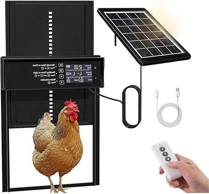 Waterproof Aluminum Alloy Solar Chicken House Door|Automatic Chicken Coop Door with Remote Control|Light Sensor|Solar Powered