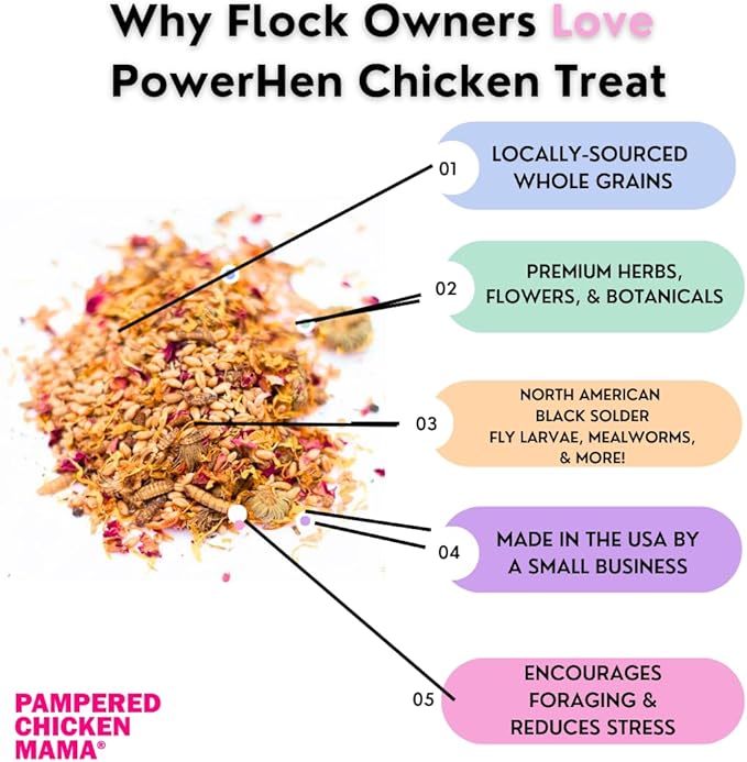 Backyard Chicken High Protein Herbal Treat with Dried River Shrimp, Black Soldier Fly Larvae, Mealworms, Basil, Hibiscus Flowers, Rose Petals (PowerHen) (8 pounds)