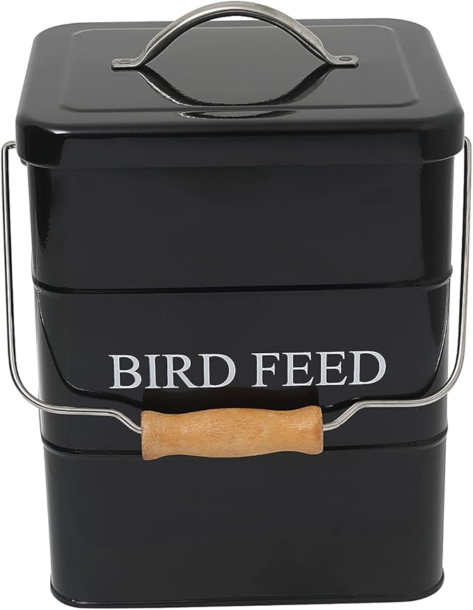 Morezi Bird seed and feed storage tin with lid Included - white-coated carbon steel - tight fitting lids - storage canister tins - Black