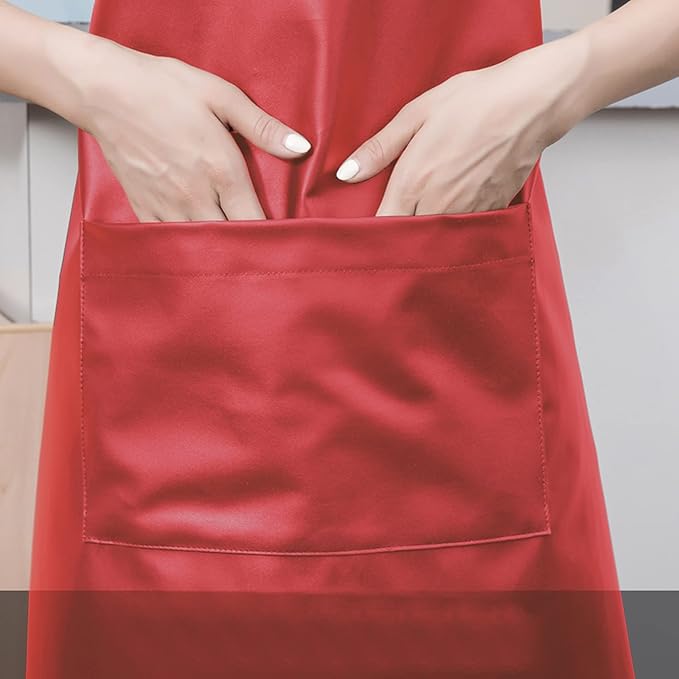 eywlwaar PU Waterproof Apron with One Big Pocket Adjustable Oil Proof Apron for Kitchen Dishwashing Cooking 29.92"x 26.77"