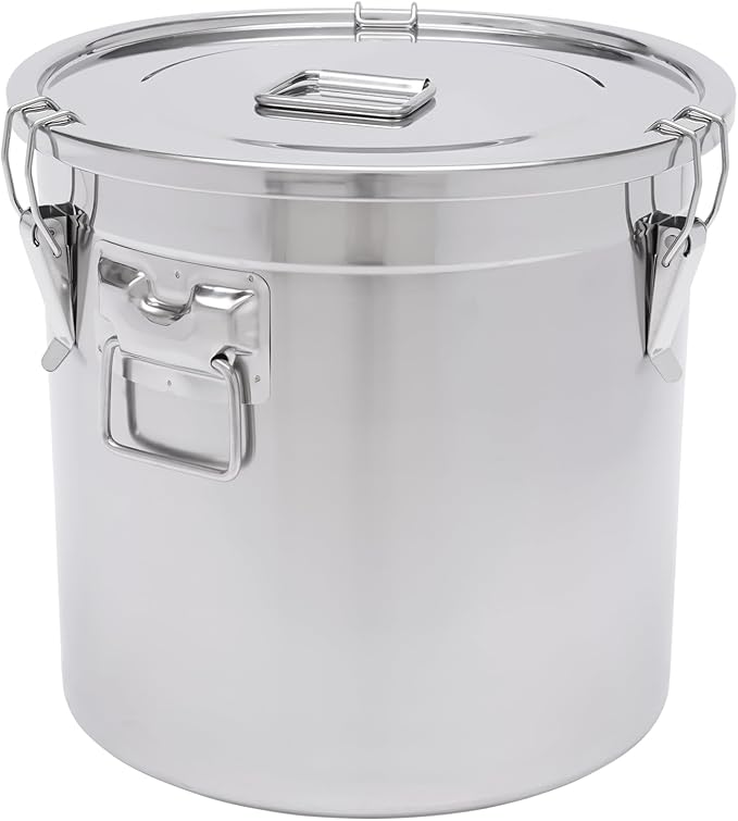 304 Stainless Steel Airtight Canister, Rice Cereal Grain Canisters Container, 6/12/21/33/48 Liters Food Bean Flour Oil Sugar Milk Cookie Storager Bucket w/Handles & Lid for Household Kitchen (21L)