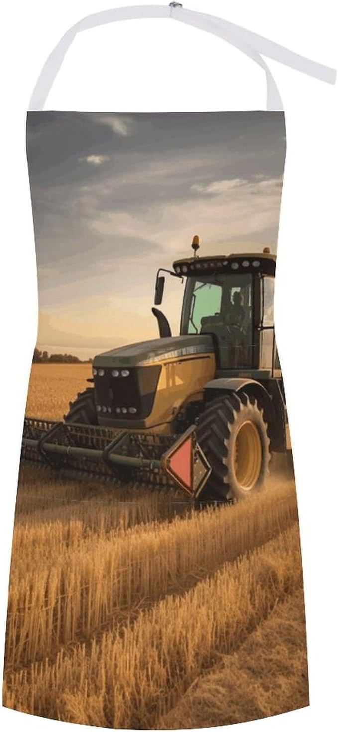 Farm Tractor Harvest Apron with Pockets Water And Oil Resistant Kitchen Aprons Professional Adjustable Bib Apron for Women Men