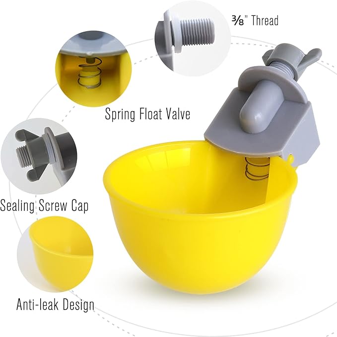 Chicken Water Cups Feeder, Automatic Chicken Waterer, Anti-Leak System, Holds 50% More Water, Suitable for Chicks, Chicken, Duck, Quail, Turkey (8 Pack, Yellow)