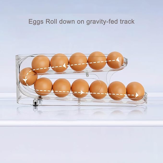 Sotfamily Egg Holder for Fridge, Auto Rolling Egg Storage Organizer for Refrigerator, Clear Space Saving Container, Dispenser - FIFO Egg Roller for Eggs 24 Count