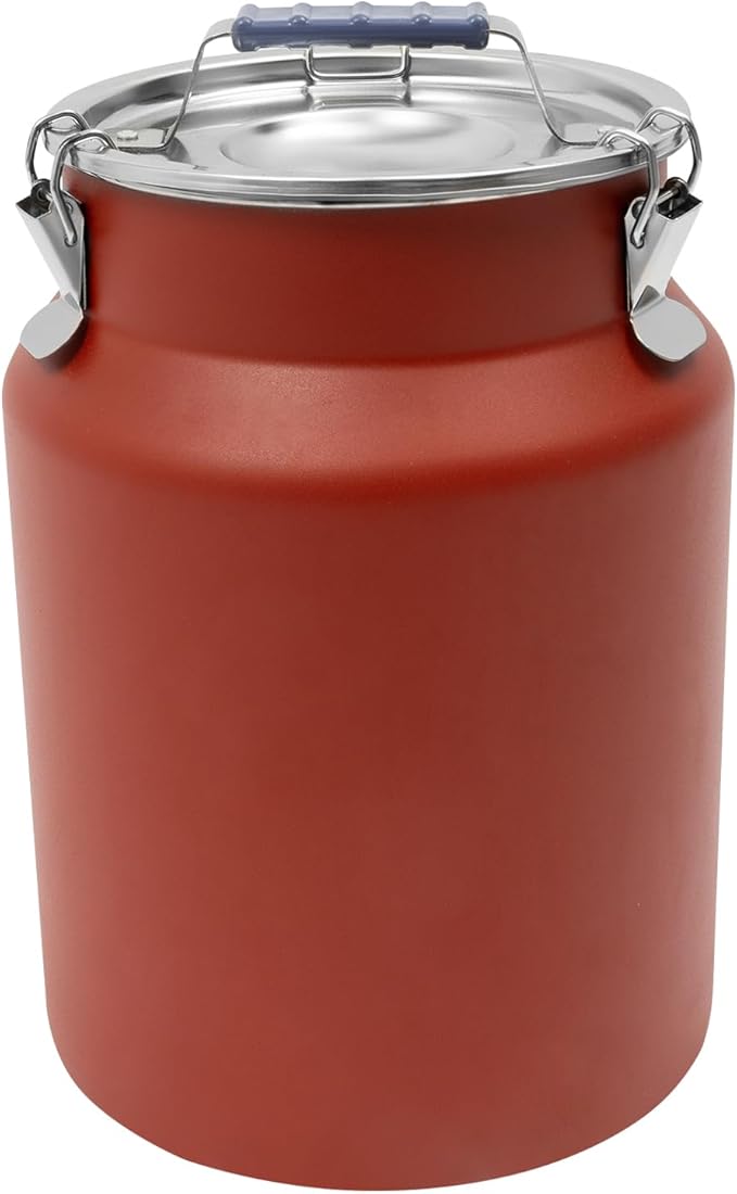 Sealed Rice Storage Container, 12L/3gal Stainless Steel Kitchen Food Storage Bin with Lids Locking Clamp, Airtight Canisters Container for Flour Rice Cereal Grain Coffee Bean (Red)
