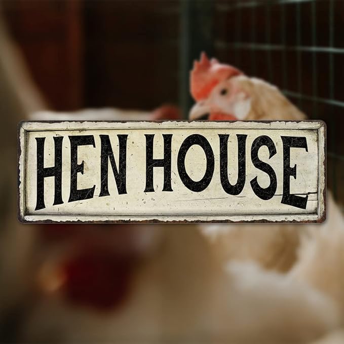 HEN HOUSE Sign Farmhouse Signs Wall Decor Art Country Decorations Rustic Vintage Home Tin Plaque Farm Chickens Eggs Gift 8 x 24 Matte Finish Metal 108240028193