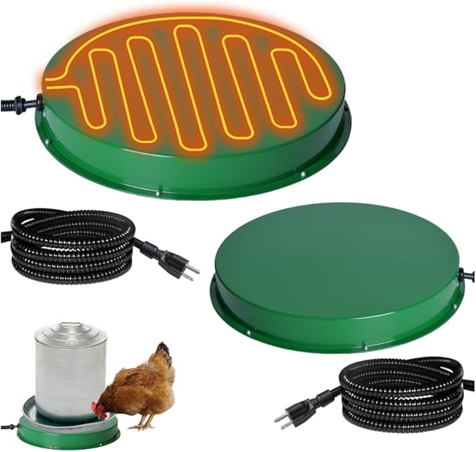 Chicken Water Heater for Winter 12.4", 125W Thermostat Chicken Drinker Heater Base for 3–5 Gal Metal Plastic Poultry Waterer, Water Heater for Chickens Duck with 6.6' Power Cord (Green,1PACK)