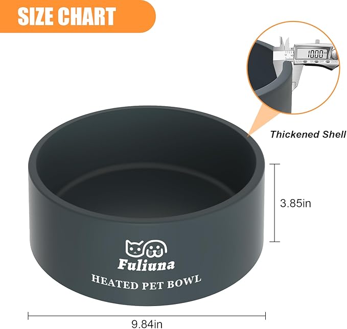 Large Heated Water Bowl, Outdoor Heated Dog Bowl with Chew Resistant Power Cord, Thermal Bowl Provide Drinkable Water in Winter, Heated Pet Bowl for Cat Rabbit Chicken Duck Squirrel 0.85 Gal