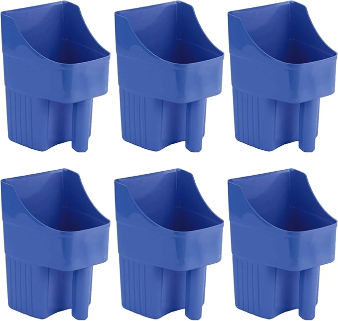 6 Pcs Plastic Enclosed Feed Scoop for Livestock Heavy Duty Grain Scoop 2 Quart Large Stackable for Horse Goat Dog Animal Ranchers Farmers (Blue)