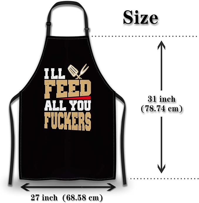 Barista Apron for Men Ill Feed All You Fuckers Cute Aprons for Women for Kitchen Cooking Restaurant BBQ Painting Crafting Gardening 27” (W) x 31” (H), Waterproof Aprons