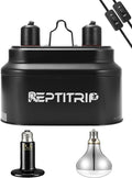 Dual Reptile Light Fixture with 100W Full Spectrum UVA UVB Light Bulb & 100W Nighttime Ceramic Heat Emitter, 2 Independent Switches, Reptile UVA UVB Heat Combo Pack