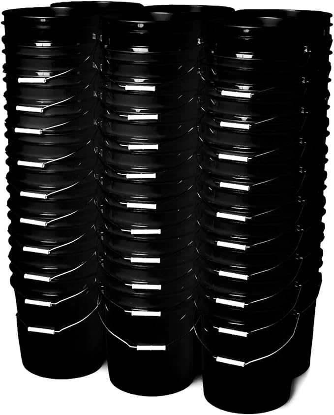 5 Gallon Bucket Only | Made in USA | Food Grade | Durable 90 Mil All Purpose Pail | BPA Free | Premium HPDE | Easy Stack and Store | Lids Not Included (Black, 60)