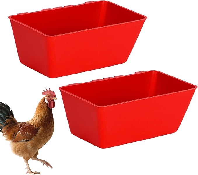 2 Pack Chicken Feeder Waterer,2.5 Quart Hanging Chicken Feeder Trough with Hooks Versatile Feeding Container for Chicken Duck Goose Rabbit Duck Feeder Poultry and Livestock Water Trough（Red）