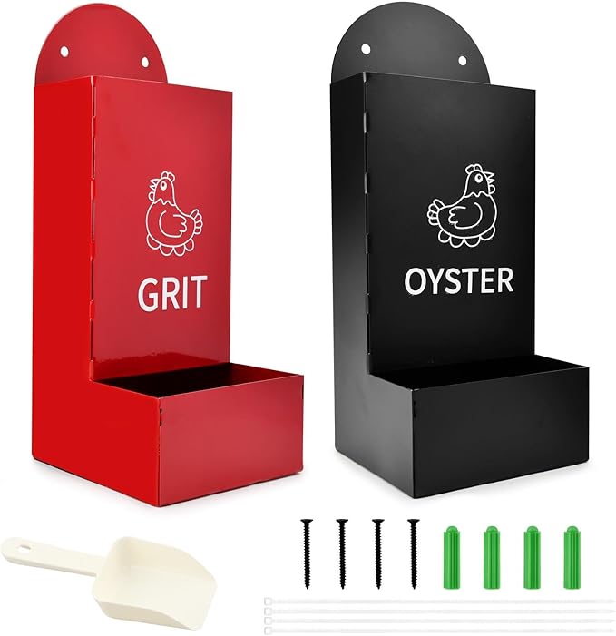 2 Pack Chicken Grit Feeder, Metal Hanging Chickens Oyster Shell Feeders and Grit Feede r,Chicke n Coop Accessories,Easy to Install and Clean