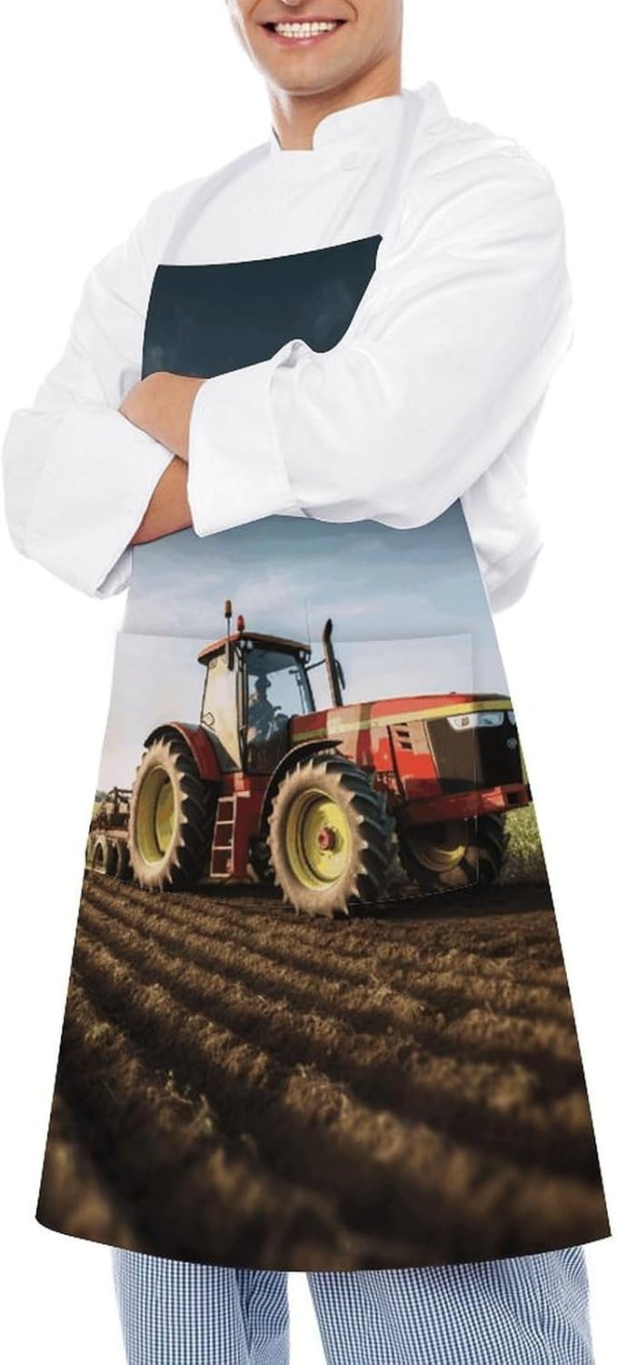 Tractor Farm Apron with Pockets Water And Oil Resistant Kitchen Aprons Professional Adjustable Bib Apron for Women Men