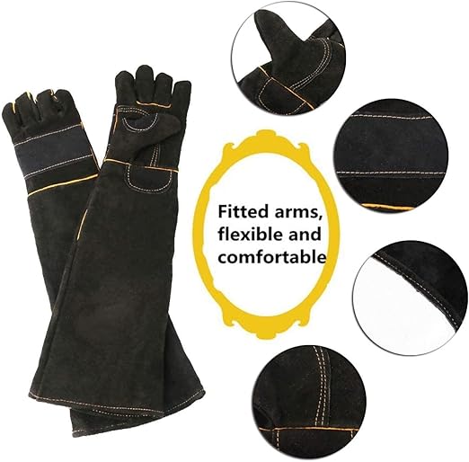 Long Sleeve Thick Leather Animal Handling Glove Anti Scratch Protective Gloves for Training Dog Cat Bird Snake Parrot Lizard Wild Animals Reptiles,Bite Resistant Gloves(Large,23.6in)