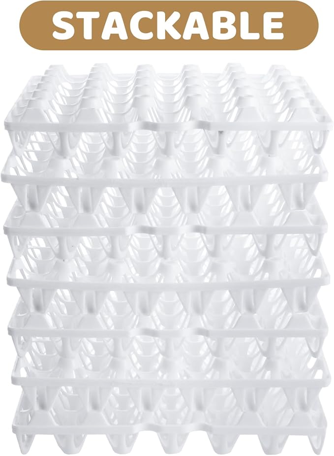 12 Pack Plastic Egg Tray Egg Crates, Stackable Egg Cartons Flats Each Holds 30 Eggs, Bulk Egg Trays for Home Chicken Farmers to Packing, Storage, Shipping Eggs - White