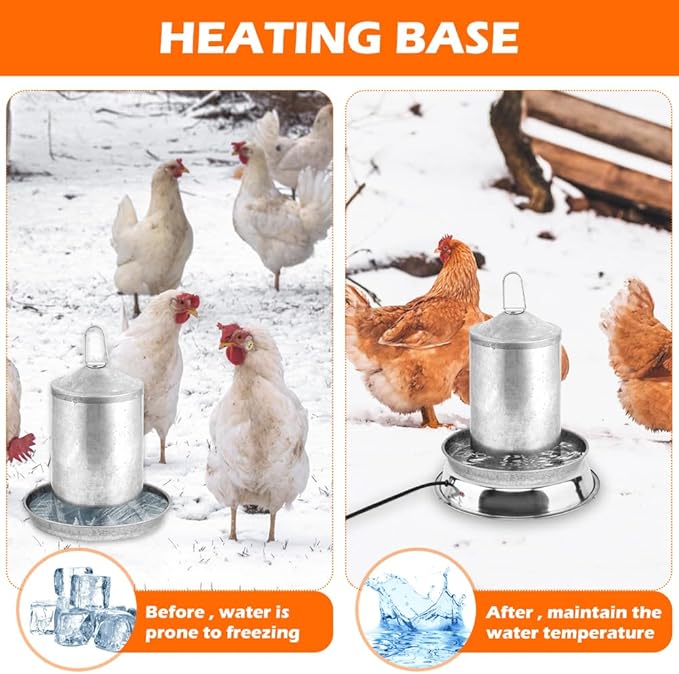 Heated Chicken Waterer, 11.8'' Chicken Water Heater Farm Heated Base for Metal Poultry Founts Waterer, Rapidly & Continuously Heat Cold Water for Chicken Turkey Goose Duck Pigeon Drinker in Winter