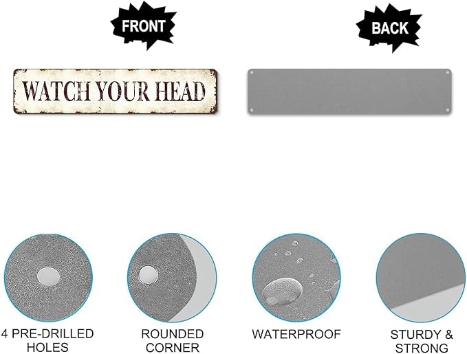Vintage Metal Sign - Watch Your Head - Retro Warning Plaque - 16x4 Inch Humorous Bar Decor for Man Cave, Garage Hangout, Pub Wall Art, Unique Gift for Tavern Owners and Beer Enthusiasts