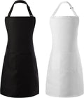 Tosewever 2 Pack Adjustable Bib Apron, Waterdrop Resistant Aprons with 2 Pockets Cooking Kitchen Restaurant Aprons for Women Men Chef, BBQ Drawing Crafting Outdoors (Polyester - Black & White, 2)