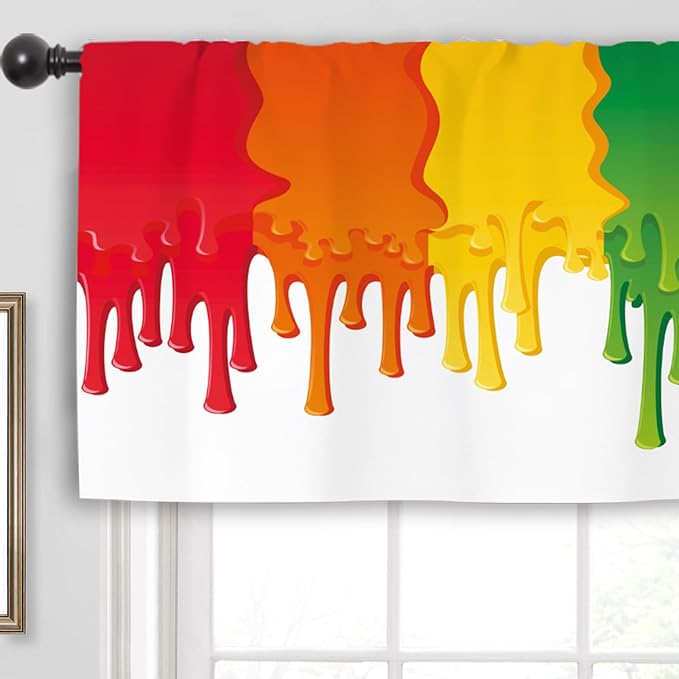 Miyotaa Colorful Rainbow Graffiti Kitchen Curtain Valance 54W x 18H Rod Pocket Splash Oil Painting Art Window Treatment for Living Room Bedroom Bathroom