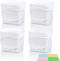 Bucket with Lid - 4 Packs Square Clear Plastic Storage Containers, Food Safe with Handle, Airtight Pressure Lids for Kitchen & Home (White, 0.8 gal)