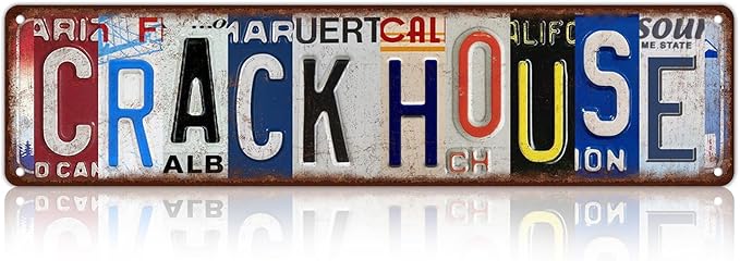 Vintage Crack House Wall Decor Street Signs Metal Tin Signs 16 x 4 Inches