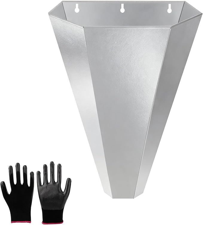 Chicken Cone, Galvanized Steel Poultry Restraining Cone with Safety Gloves, for Chickens, Broilers, Roasters, and Turkeys Up to 15 Pounds, Flat-Back Design, Easy to Clean (1 Pack)