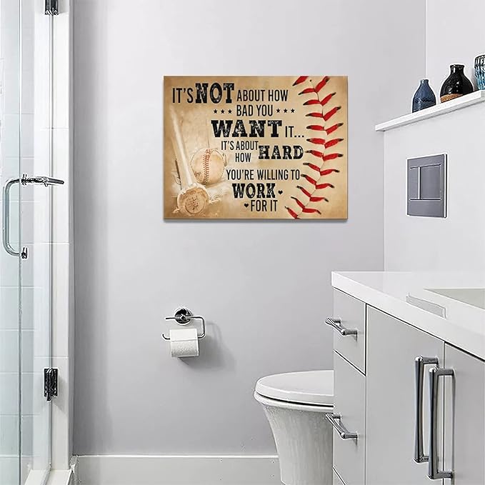 Baseball Wall Art Inspirational Sport Theme Wall Decor Motivational Quotes Pictures Canvas Prints Artwork Baseball Decor For Boys Room Playroom Bedroom Gym Framed 16"x12"