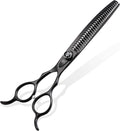 Dog Grooming Scissors: 7.5 inch Bright Black Professional Pet Curved Chunker Shears Made Of Japanese 440C Advanced Stainless Steel for Dogs Cats and Other Pets