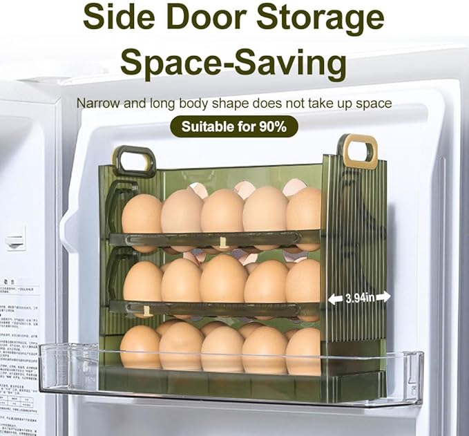 Koja Three-layer Flip-up Egg Storage Container Holder for Refrigerator, Kitchen. 30-Egg Organizer - New Space-Saving, Easy-Access Design, Easy-Clean, Durable, BPA-free. Protects Eggs from Cracking.