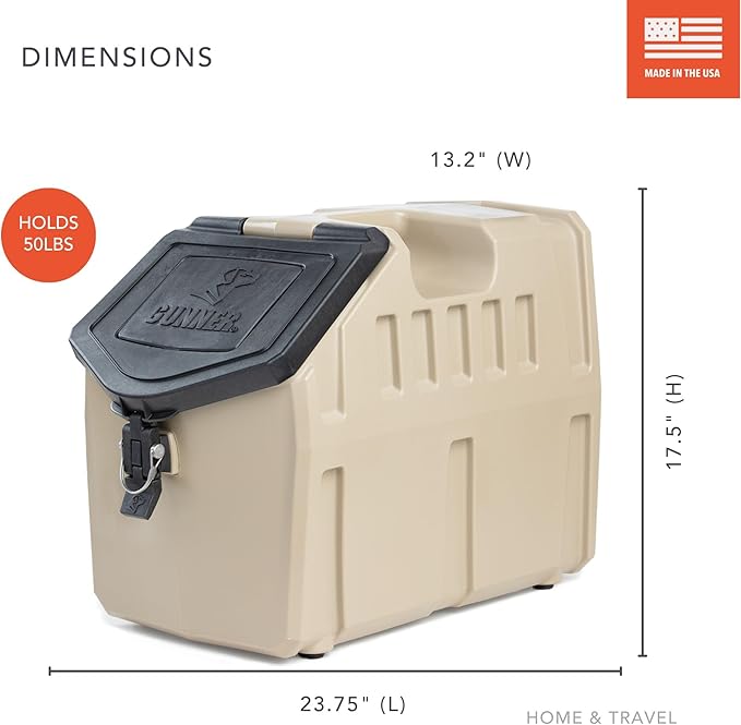GUNNER 50 lbs Dog Food Storage Container - Waterproof & Airtight Pet Food Bin - Multi-Purpose Container for Dry Food, Corn, Chicken Feed, Treats, Bird Seed, & More - Tan