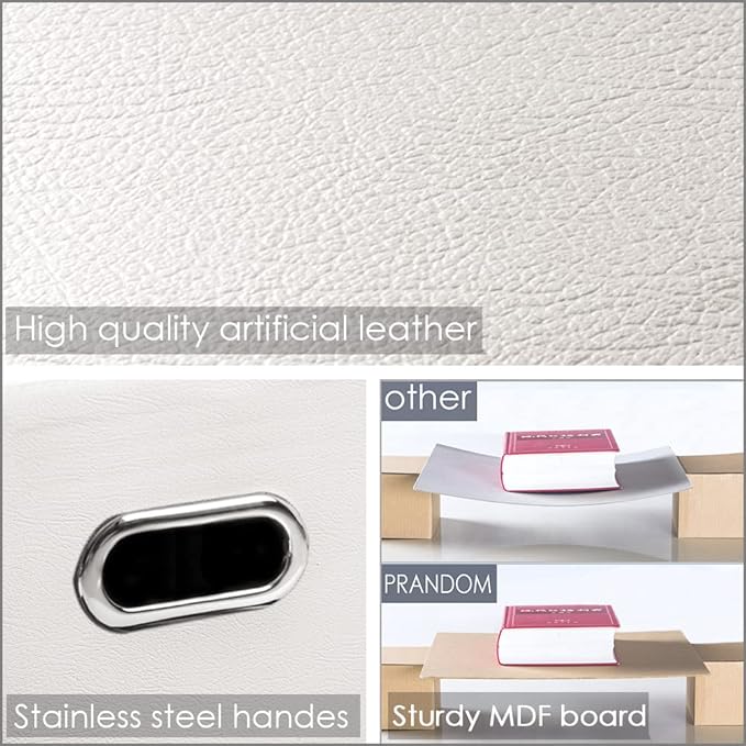 PRANDOM Leather Foldable Cube Storage Bins 13x13 inch [4-Pack] Fabric Storage Baskets Cubes Drawer with Cotton Handles Organizer for Shelves Nursery Closet Bedroom Clothes White
