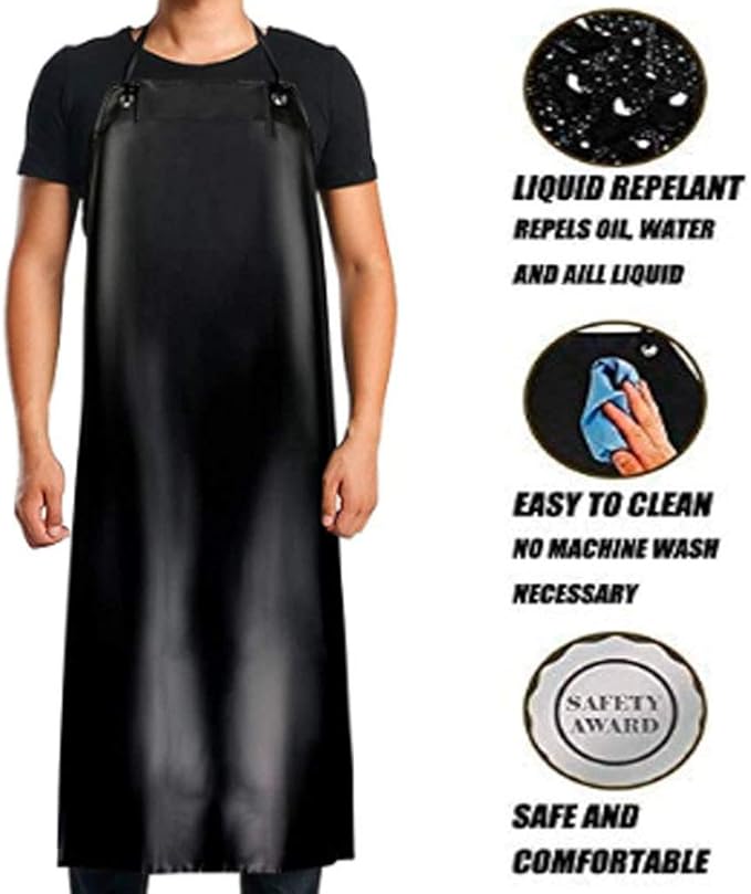 Waterproof Rubber Vinyl Apron 40" -Stay Dry - Chemical Work Apron Durable with Adjustable Apron for Dishwashing