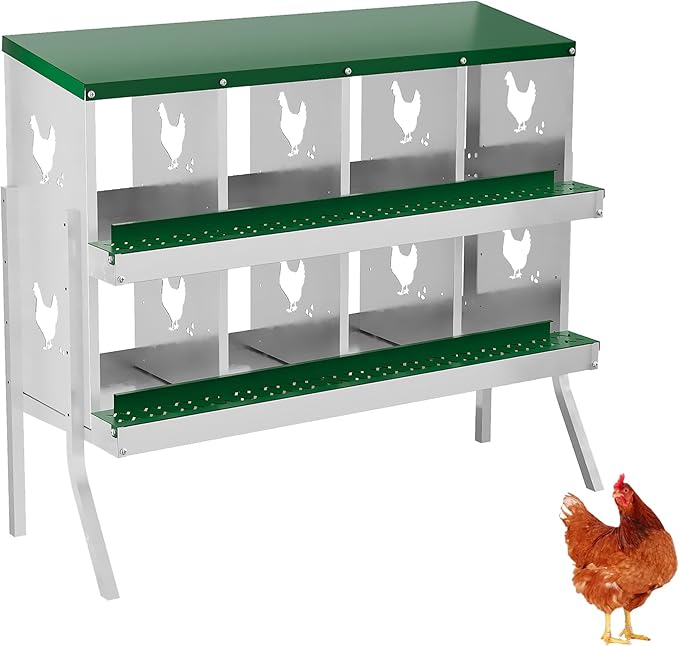 8 Holes Chicken Nesting Boxes, Nesting Boxes for Chickens, Easy to Clean and Install, Chicken Laying Box for Outdoor Chicken Coop Farm Yard, with Metal Legs, Green