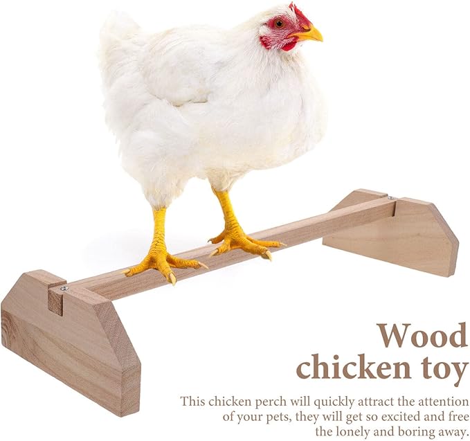 POPETPOP Natural Wood Chicken Perch Stand 15.7 Inch Indoor Roosting Platform Safe Rooster and Chick Play Accessory for Pet Birds
