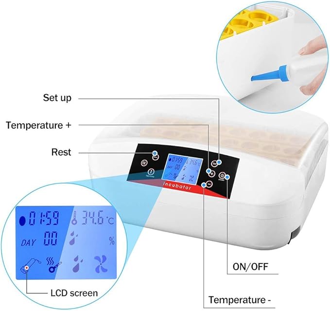 Egg Incubator, 42 Egg Incubators for Hatching Eggs with Automatic Turner Digital Chicken Hatcher Turning Temperature and Humidity Control with Display