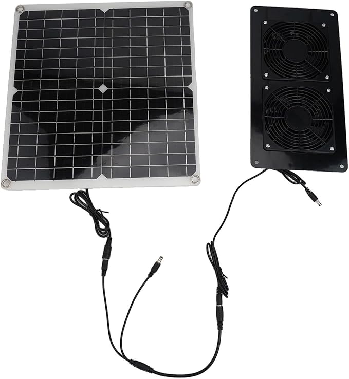 30W Solar Exhaust Fan With Dual Fans For RV Greenhouse Chicken Coop Pet House,3000 RPM IP65 Waterproof Solar Panel Ventilation System(Fan)