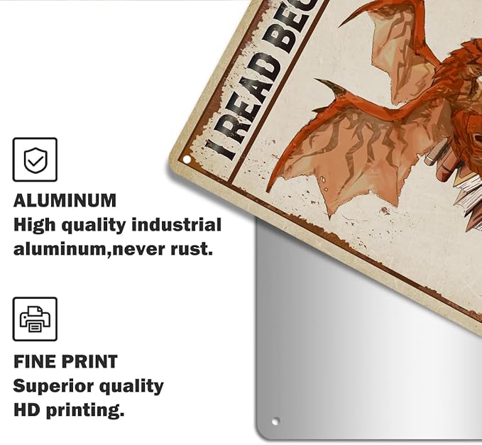 Bookish Gifts Dragon Gifts, I Read Because Roasting People Is Frowned Upon Aluminium Plate Signs, Vintage Book Decor for Cafe Bedroom Library Bookshelf, Funny Dragon Wall Art Decorations Metal Signs