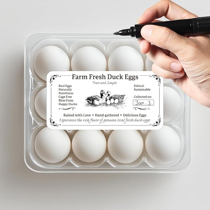 160 Pcs Duck Eggs Carton Labels, Farm Fresh Eggs Sticker Rectangle Egg Stickers PET Adhesive Egg Packaging Stickers for Box Container Carton Farm Supplies, 2x4 Inch