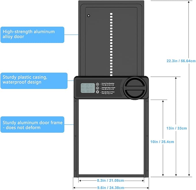 Automatic Chicken Coop Door, Waterproof Aluminum Alloy Solar Chicken Coop Door，Programmable LCD Screen with Timer
