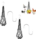 Reusable Hanging Chicken Feeder with S Hooks, Chicken Coop Flock Block Hanging Bag, Vegetable Fruit Mesh Bag for Hens Ducks Geese Poultry, Cabbage Holder Vertical Garden Accessories (Black-2pcs)
