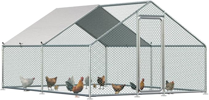 Esright Large Metal Chicken Coop Run for Yard with Cover, 13x10x6.4 FT Walk-in Chicken Pen for Outdoor, Backyard, and Farm, Hen Cage House Suitable for 8-12 Chickens, Spire Roof