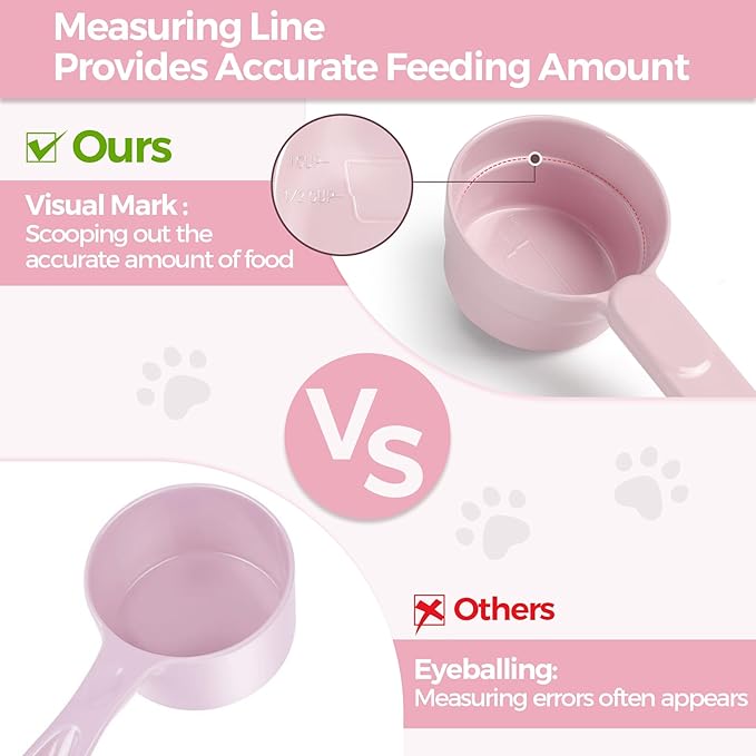 Melamine Pet Food Scoop, Cat Food Measuring Cups, Comfortable Long Handle Scoop for Dog, Cat, Ferret and Rabbit Food, 1 Cup Size Pet Food Feeding Scoop Dishwasher Safe (Pink