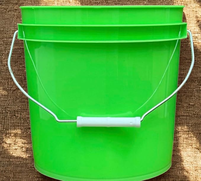 House Naturals 2 Gallon Food Grade - BPA Free Made in USA Buckets Lime Color pails with Screw On Gasket Lids (4, Lime - Orange lids)