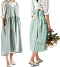 NEWGEM Cotton Linen Cross Back Apron for Women with Pockets for Cooking Gardening Turquoise without Waist Ties