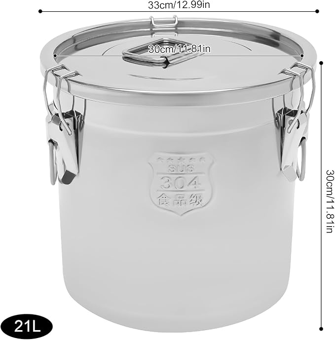 Stainless Steel Storage Bucket, 21l Rice Cereal Grain Canisters Coffee Storage Container Metal Food Storage Containers Sugar Milk Storage Bucket with Lid Handle for Hotels Restaurants Kitchens (21L)